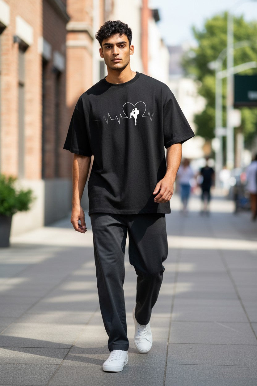 I Love Kickboxing Black Oversized T-Shirt