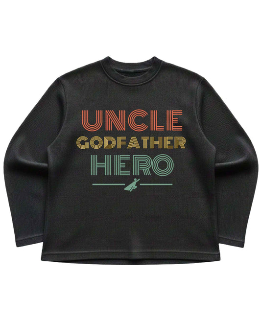 Uncle Godfather Hero Black Waffle Knit Oversized Full-Sleeve