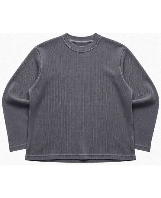Acidwash Waffle Knit Oversized Full-Sleeve
