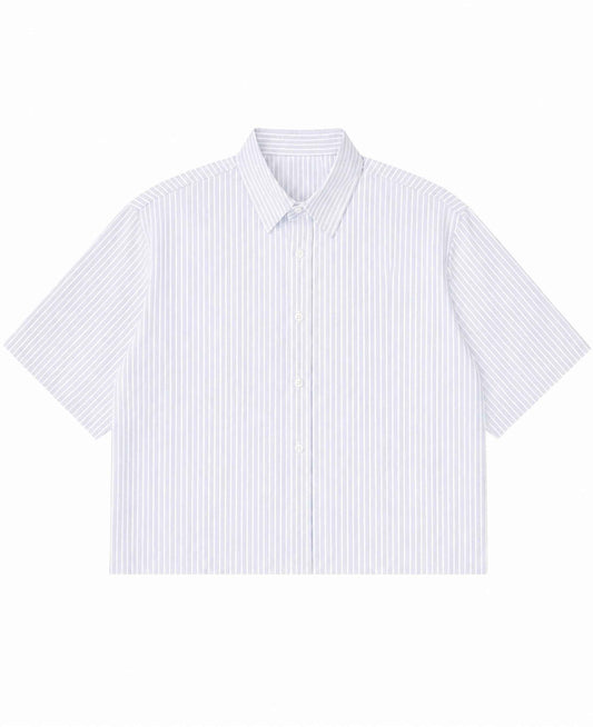 Flying Horses Graphics Blue Striped Oxford Boxy Shirt