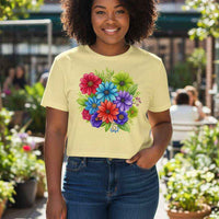 Mexica Flowers Graphics Butter Yellow Tee