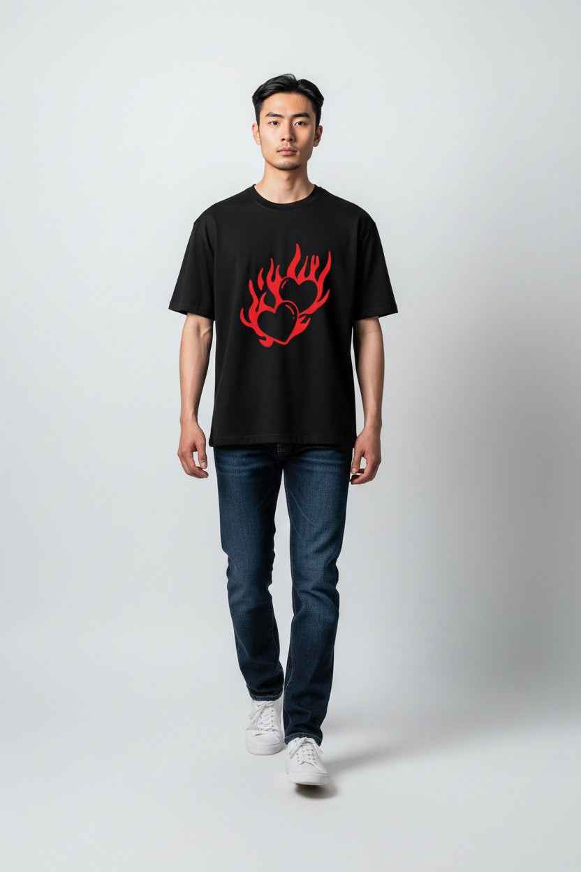 Heart of Flame Black waffle boxy fit