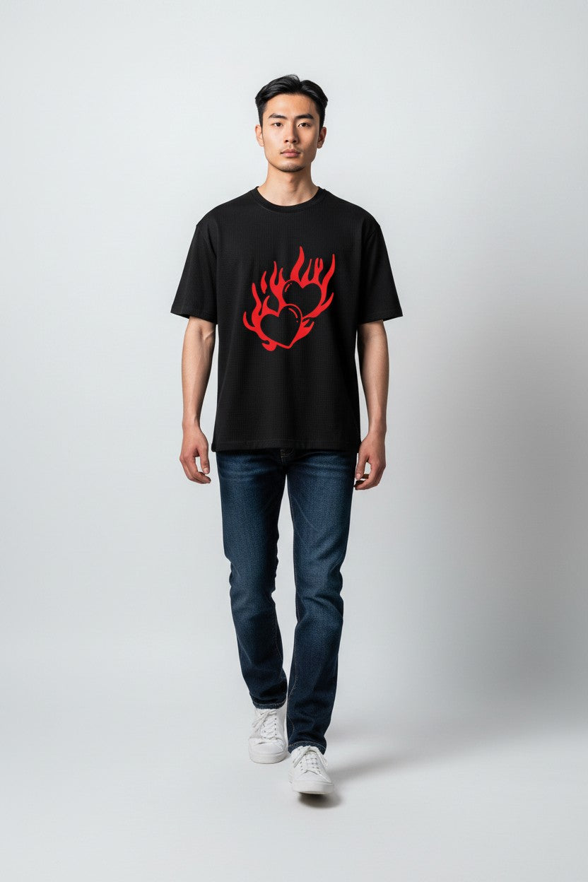 Heart of Flame Black waffle boxy fit