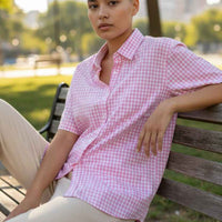 Flying Horses Graphics Pink Gingham Oxford Boxy Shirt