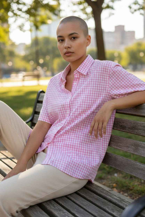 Flying Horses Graphics Pink Gingham Oxford Boxy Shirt