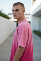 Pink Sunfade Ombré Wash Boxy Fit T-shirt - LitShirt