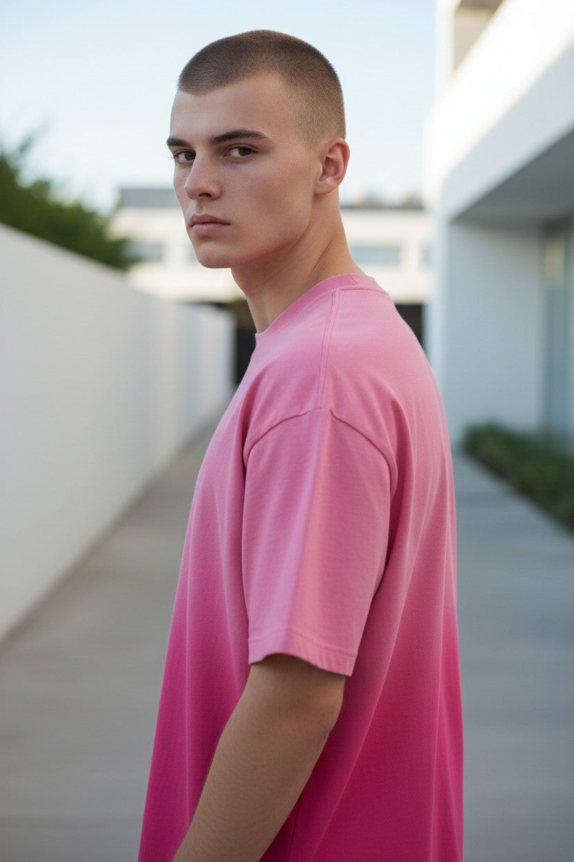 Pink Sunfade Ombré Wash Boxy Fit T-shirt - LitShirt