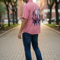 Flying Horses Graphics Red Picnic Oxford Boxy Shirt