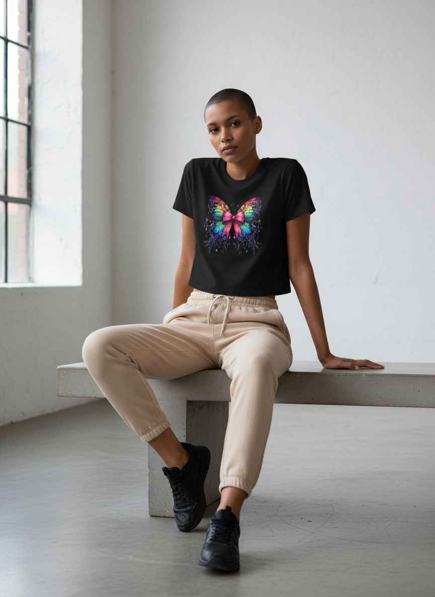 Butterfly With Bow Black Baby Tee