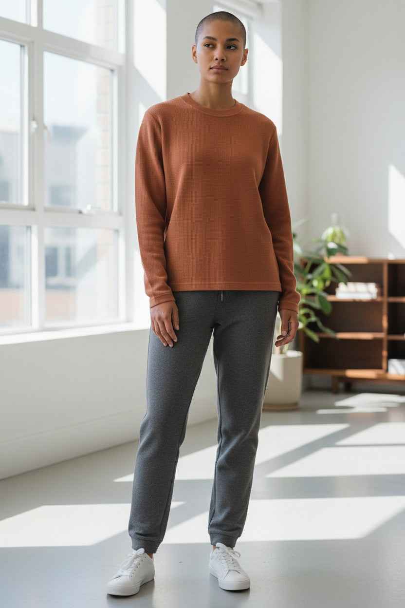 Brown Waffle Knit Oversized Full-Sleeve