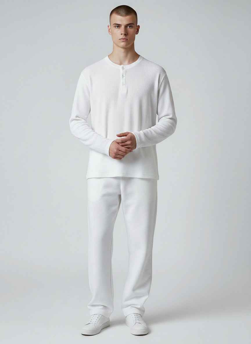 UrbanWeave Graphic White Henley Waffle Knit