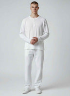 UrbanWeave Graphic White Henley Waffle Knit