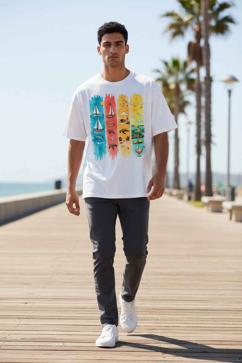 Colorful Stripe White Oversized T-Shirt
