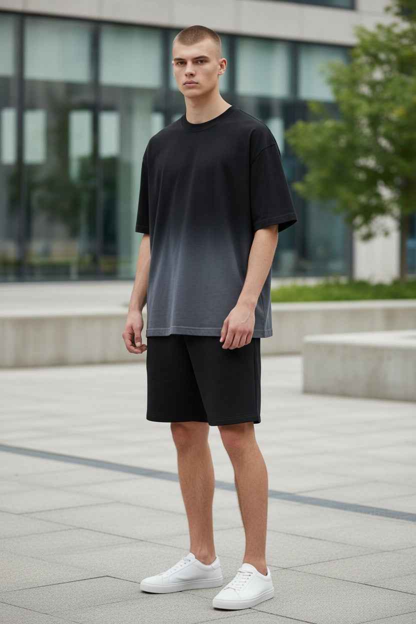 Black Ombré Wash Boxy Fit T-shirt
