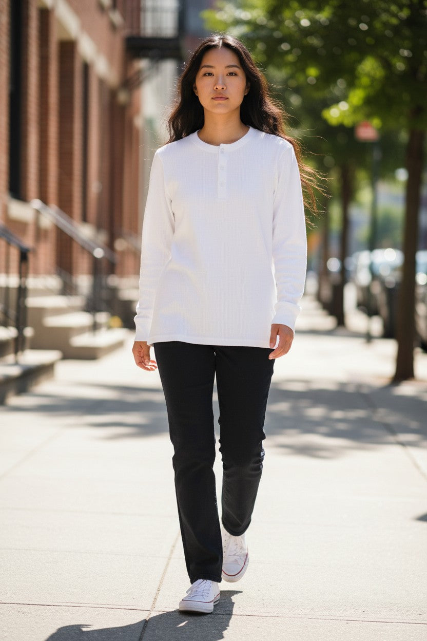 White Henley waffle knit - LitShirt
