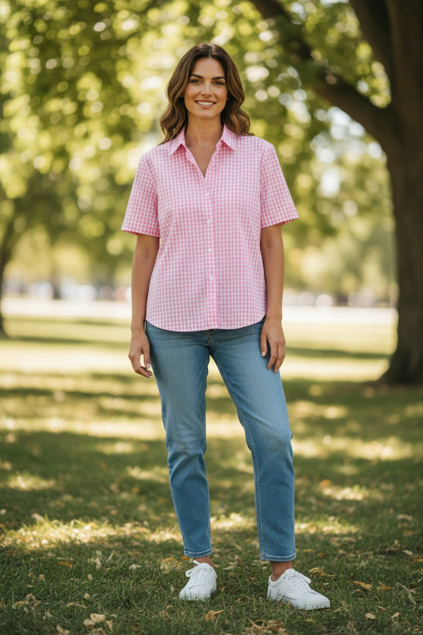 Pink Gingham Oxford Boxy Shirt