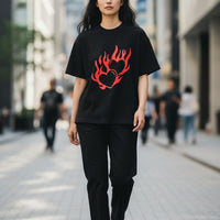 Heart of Flame Black waffle boxy fit