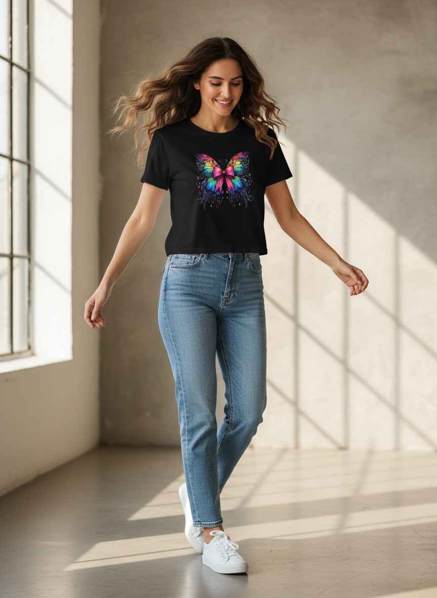 Butterfly With Bow Black Baby Tee