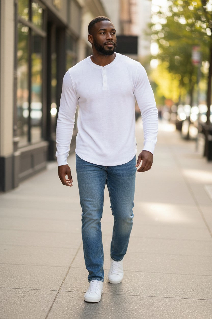 White Henley waffle knit - LitShirt