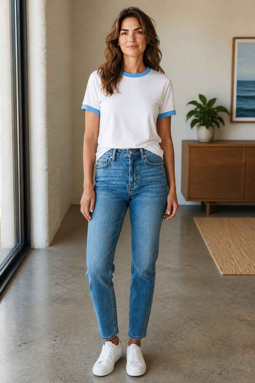 White & Sky Blue Ringer Tee