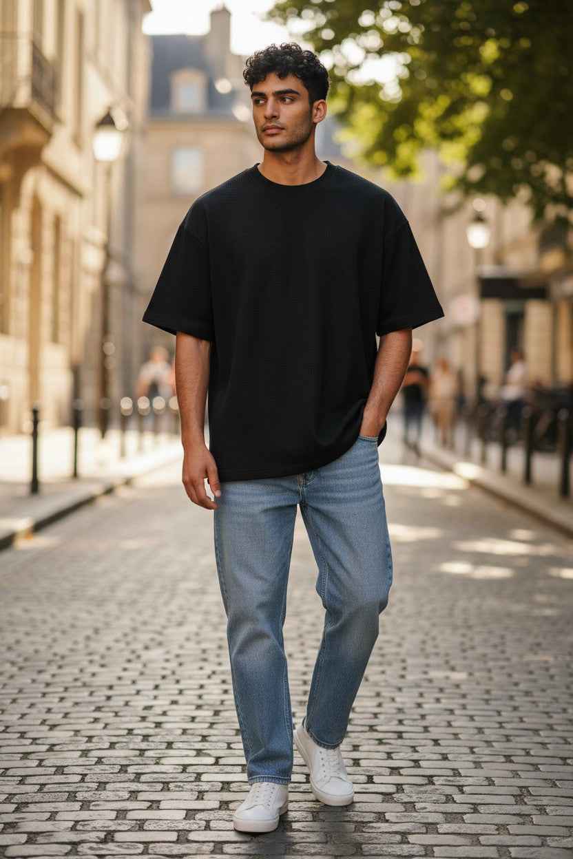 Black waffle boxy fit