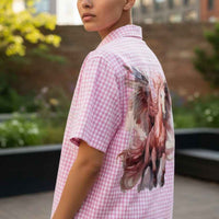 Flying Horses Graphics Pink Gingham Oxford Boxy Shirt