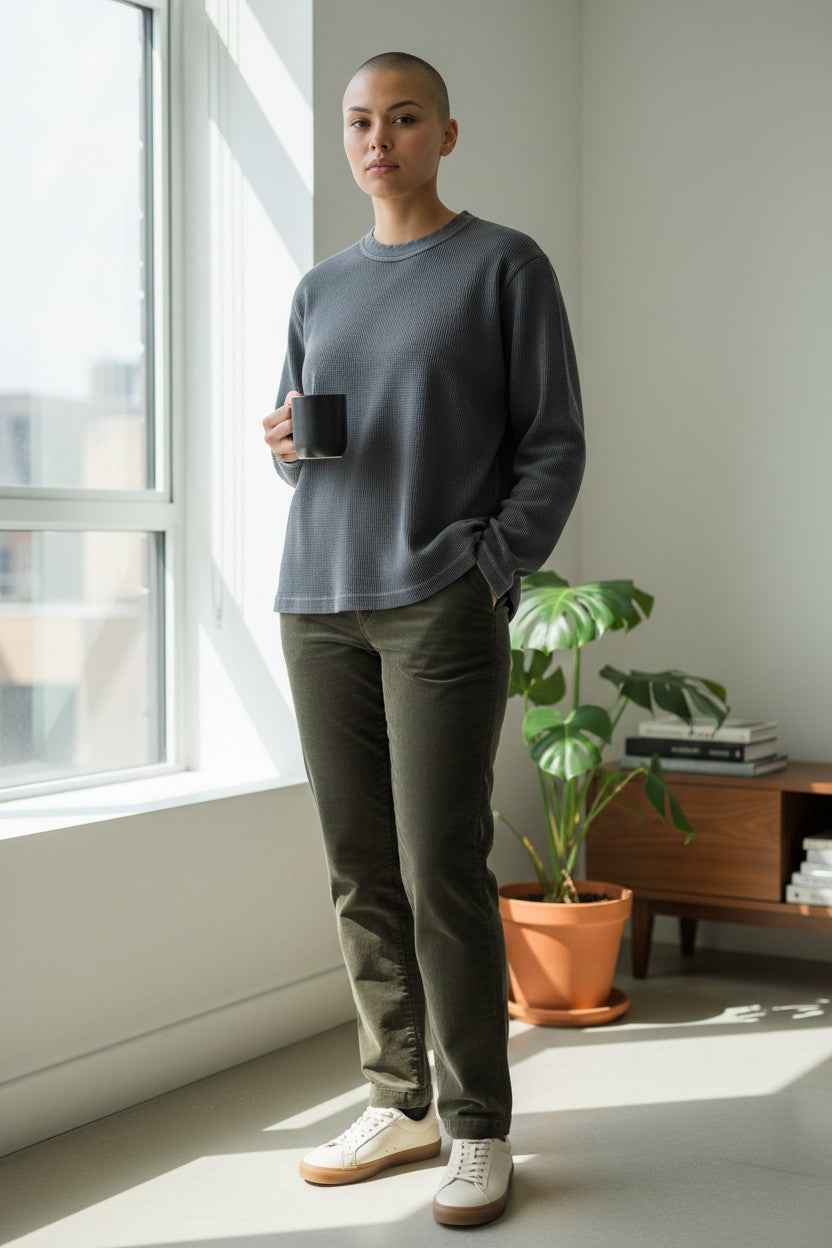 Acidwash Waffle Knit Oversized Full-Sleeve