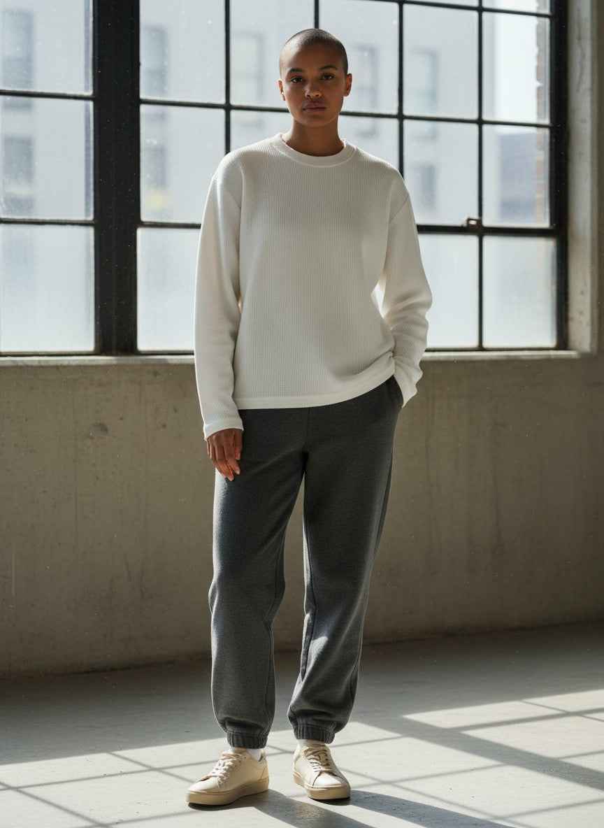 UrbanWeave Graphic Waffle Knit Oversized Full-Sleeve