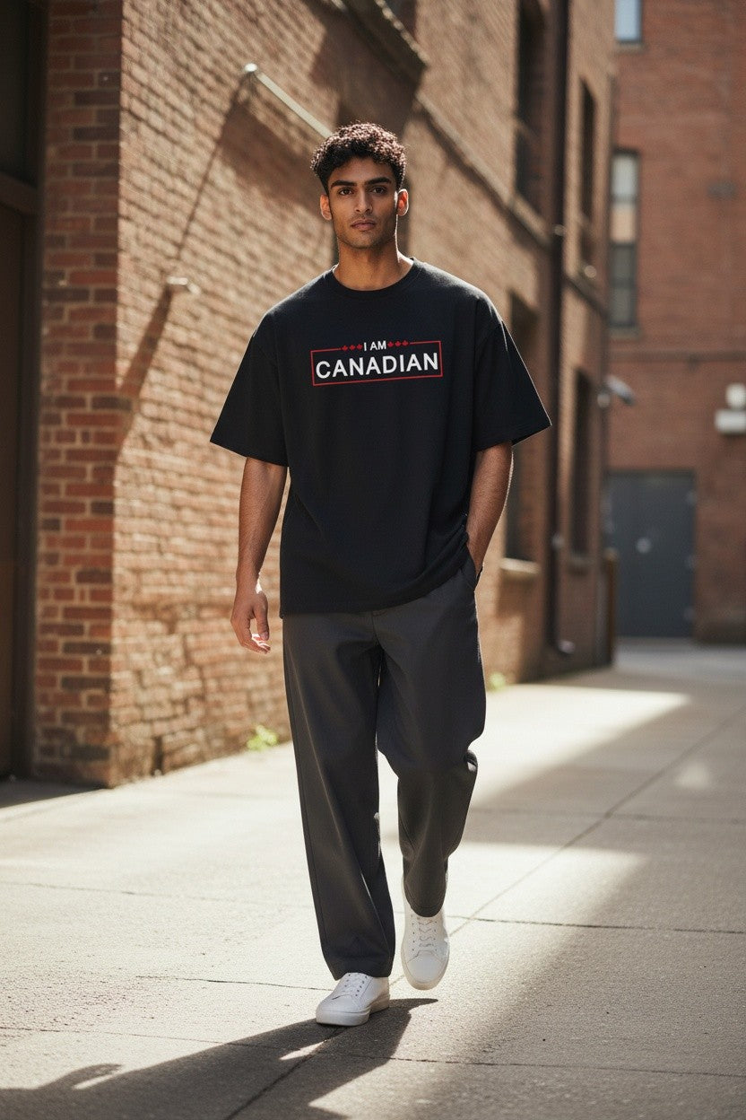 I Am Canadian Black Boxy Fit T-shirt