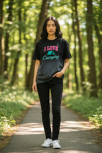 I Love Camping Black Ombré Wash Boxy Fit T-shirt - LitShirt