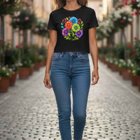 Mexican Flowers Graphics Black Baby Tee