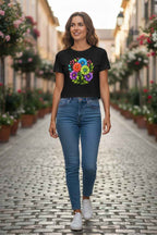 Mexican Flowers Graphics Black Baby Tee