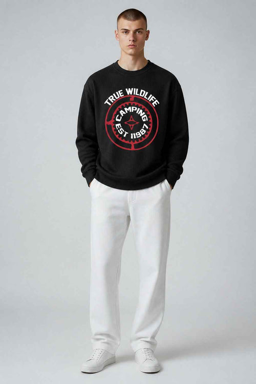 True Wildlife Black Waffle Knit Oversized Full-Sleeve