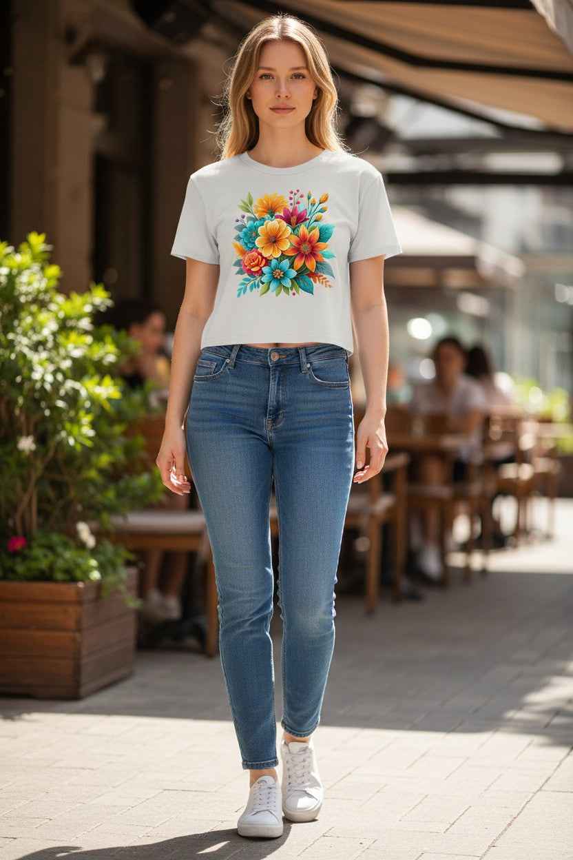 Mexican Flower Graphics White Baby Tee