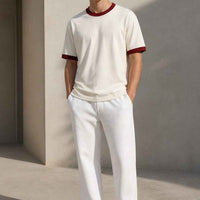 Off White & Maroon Ringer Tee