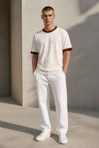 Off White & Maroon Ringer Tee