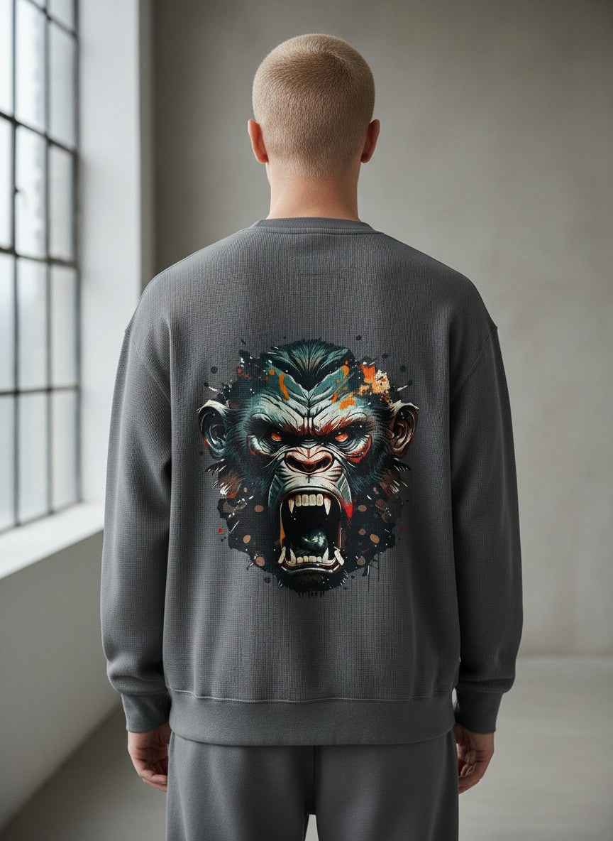 UrbanWeave Graphic Acidwash Waffle Knit Oversized Full-Sleeve