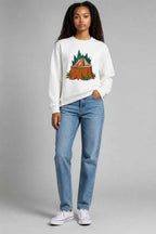 Camping Graphic Off-White Waffle Knit Oversized Full-Sleeve