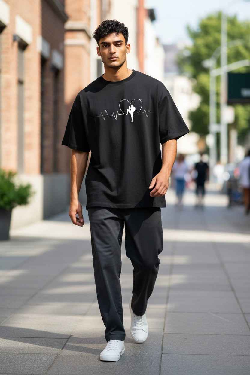 I Love Kickboxing Black Oversized T-Shirt