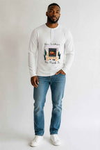 Camping Graphic  White Henley waffle knit