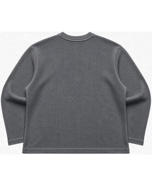 Camping Graphic Acidwash Waffle Knit Oversized Full-Sleeve - LitShirt