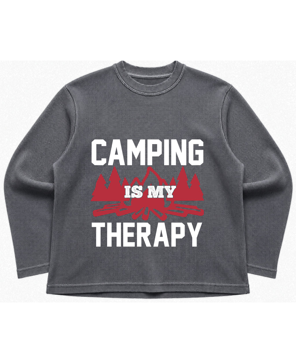 Camping Graphic Acidwash Waffle Knit Oversized Full-Sleeve - LitShirt