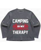 Camping Graphic Acidwash Waffle Knit Oversized Full-Sleeve - LitShirt