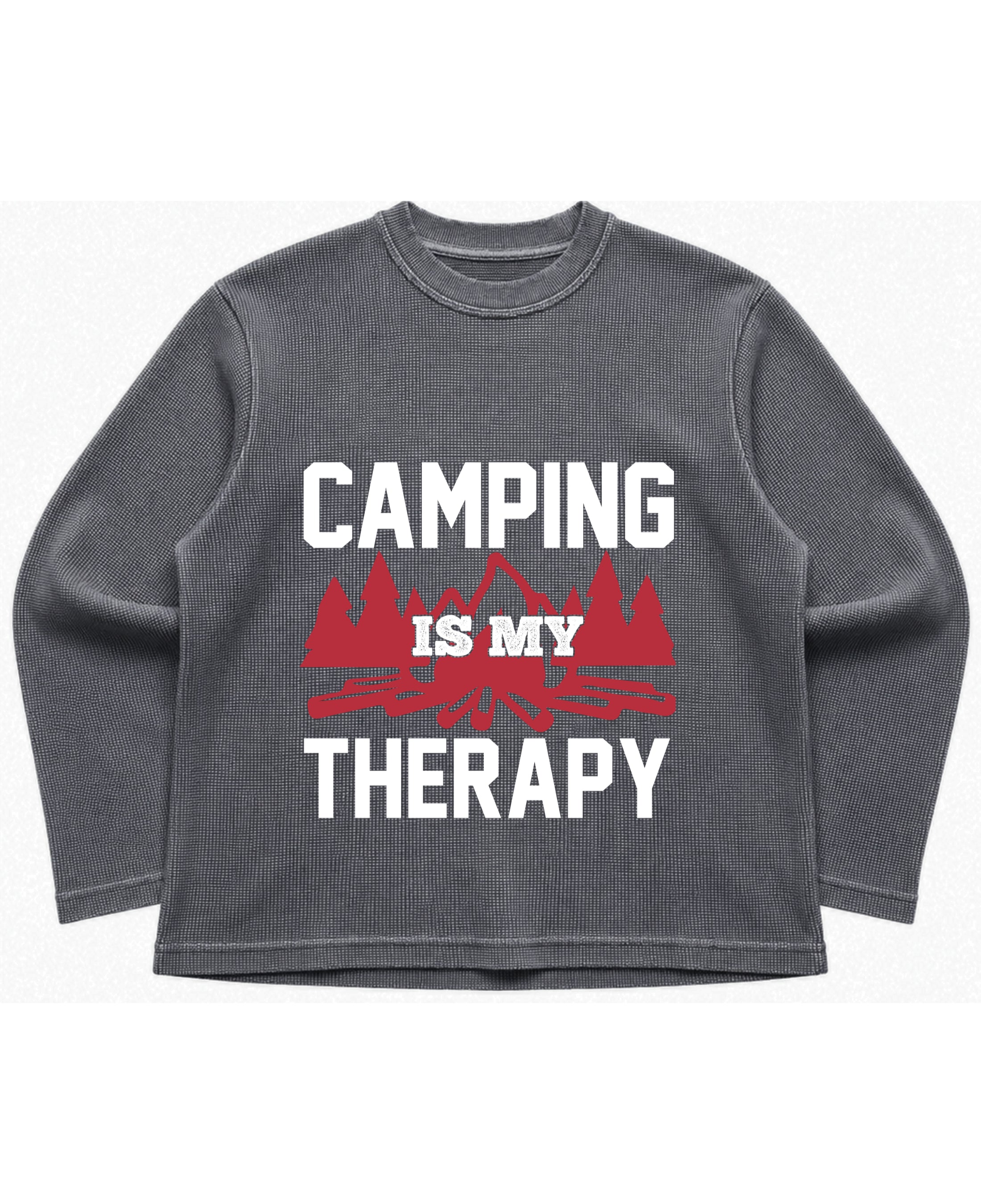 Camping Graphic Acidwash Waffle Knit Oversized Full-Sleeve - LitShirt