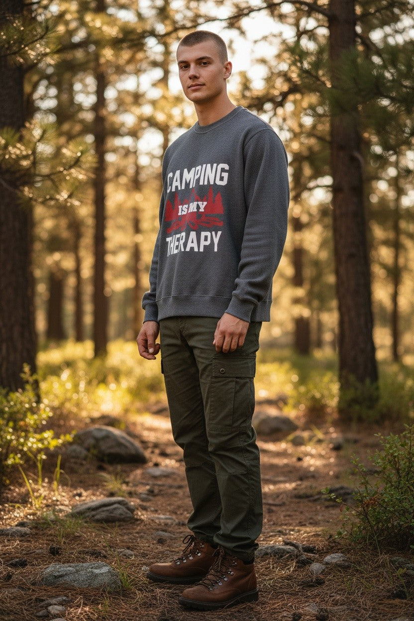 Camping Graphic Acidwash Waffle Knit Oversized Full-Sleeve - LitShirt