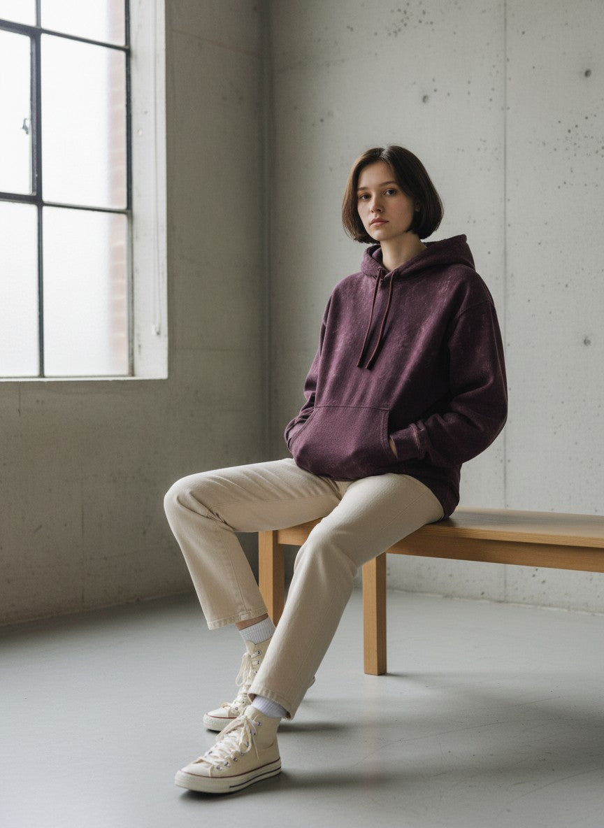 Raw Cotton Drop Maroon Unisex Acid Washed Hoodie