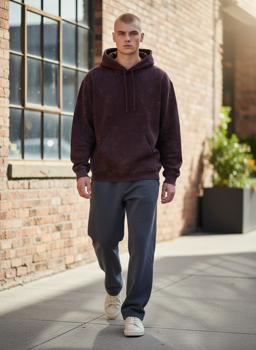 Raw Cotton Drop Maroon Unisex Acid Washed Hoodie