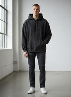 Raw Cotton Drop Black Unisex Acid Washed Hoodie