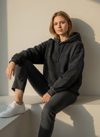 Raw Cotton Drop Black Unisex Acid Washed Hoodie