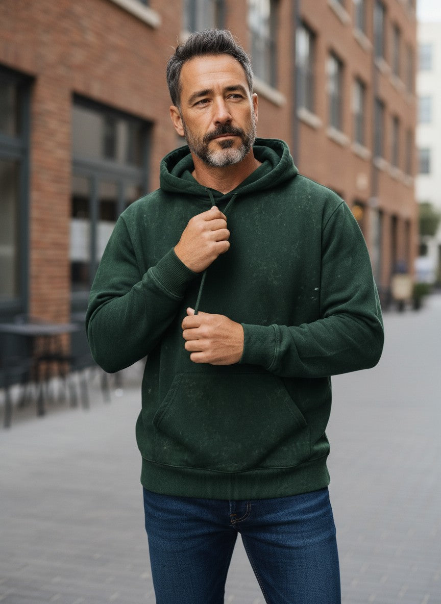 Raw Cotton Drop Bottle Green Unisex Acid Washed Hoodie